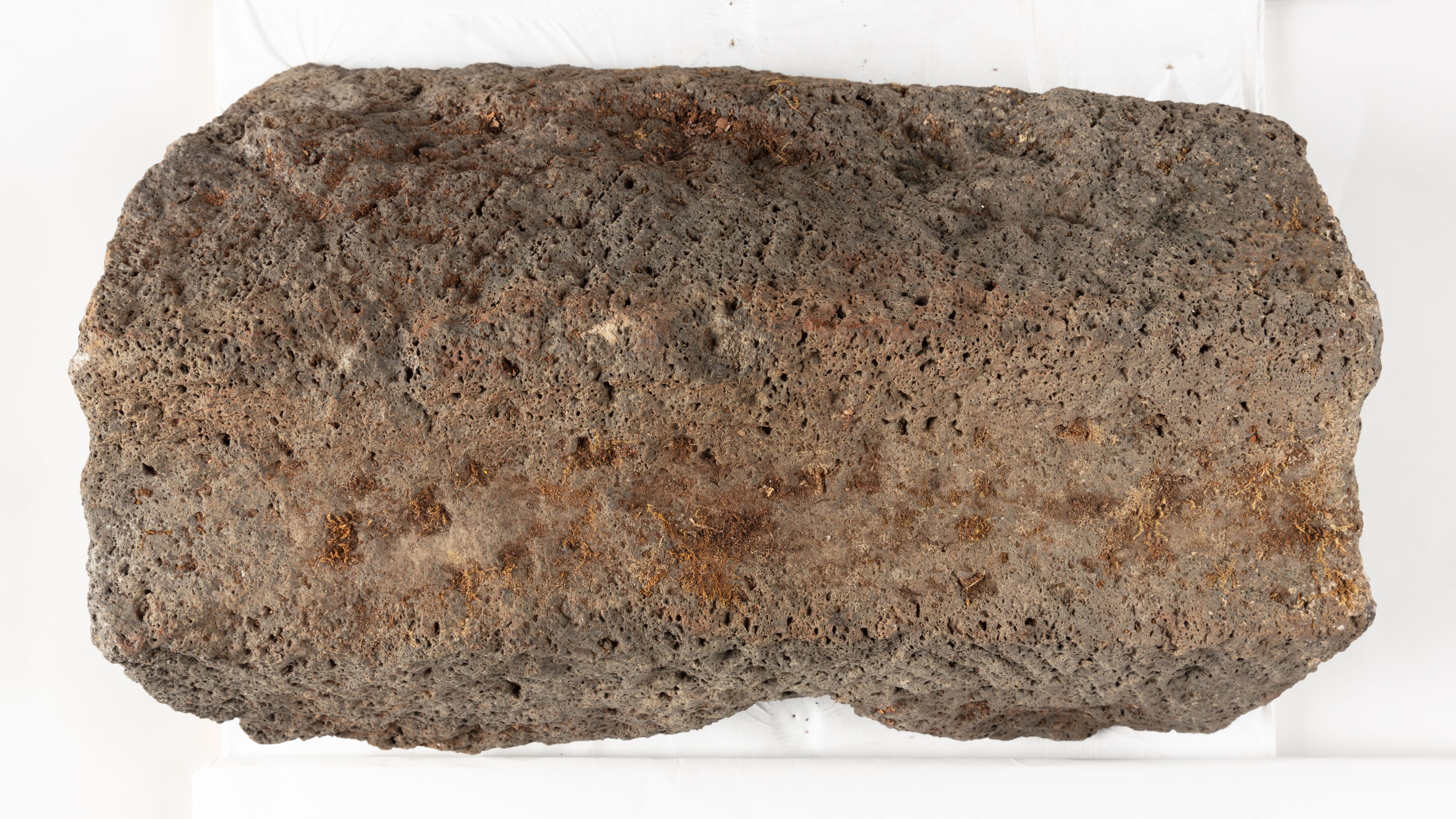 Rectangular in length basalt rock on white background